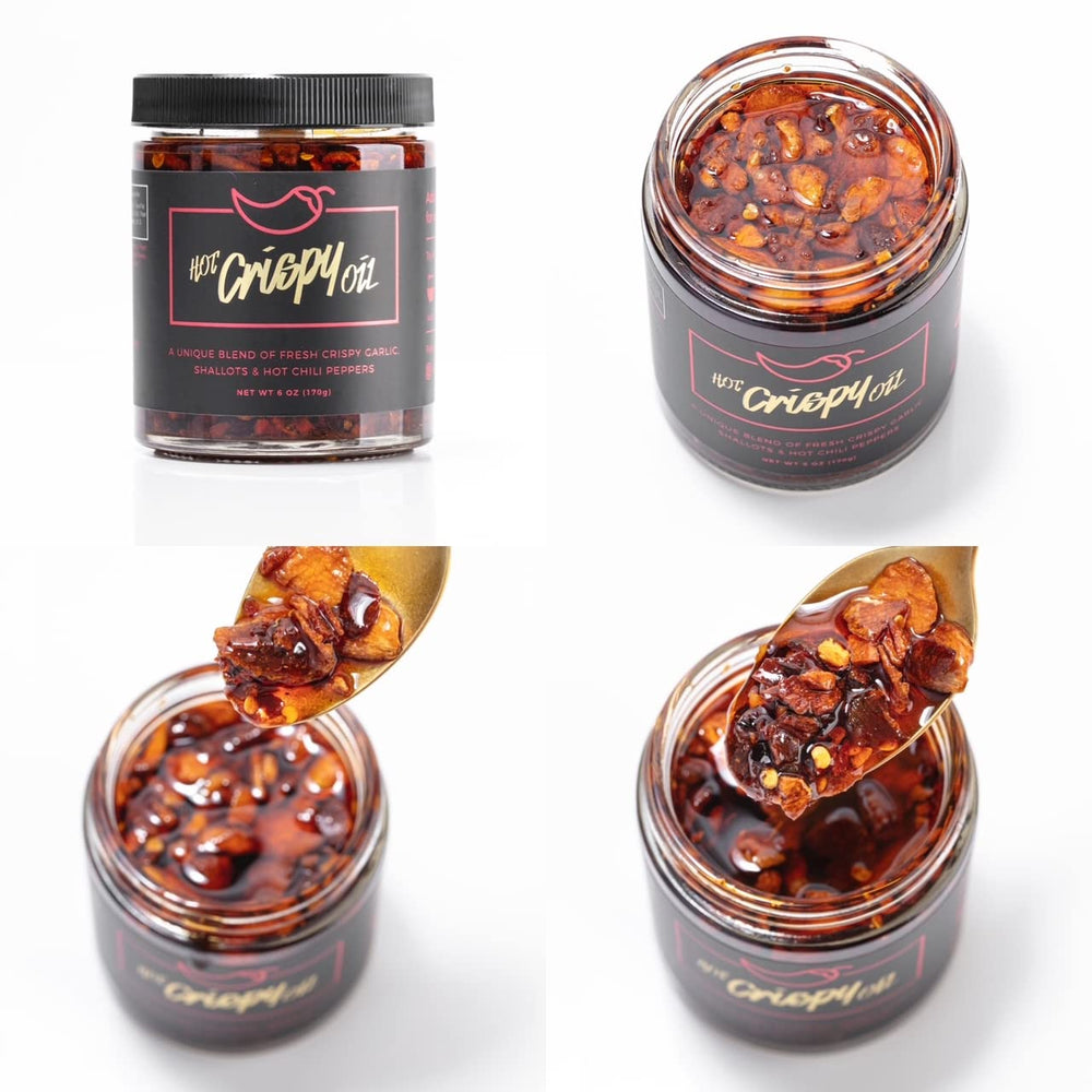 Hot Crispy Oil label and ingredients emphasizing USA-made small-batch quality