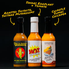 HOT ONES label close-up pouring sauce to show texture and seasoning benefit