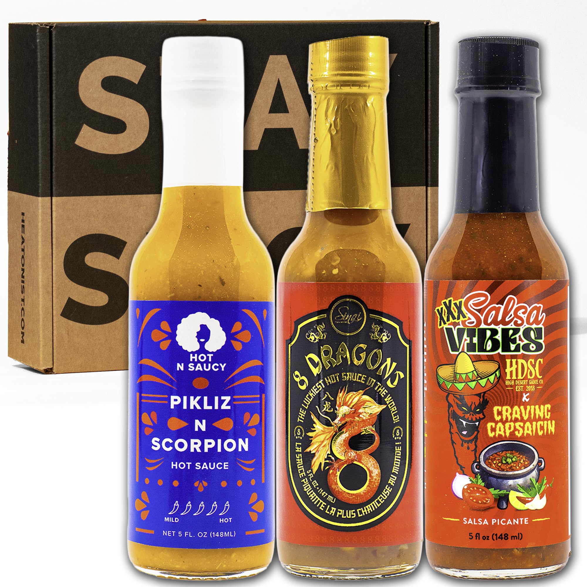 HOT ONES front packaging showing three 5 fl oz bottles and label details, ideal for gifting
