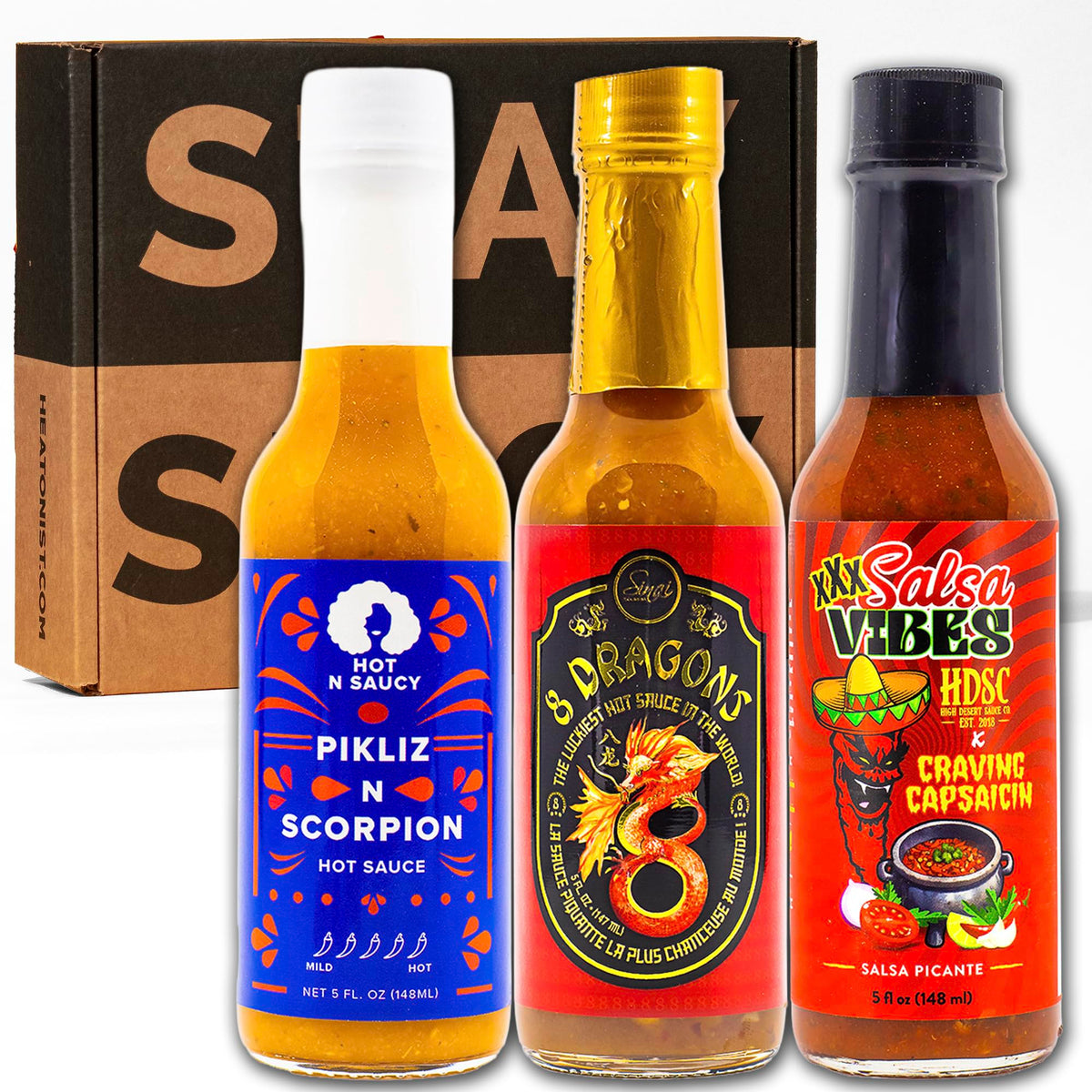 HOT ONES front packaging showing three 5 fl oz bottles and label details, ideal for gifting