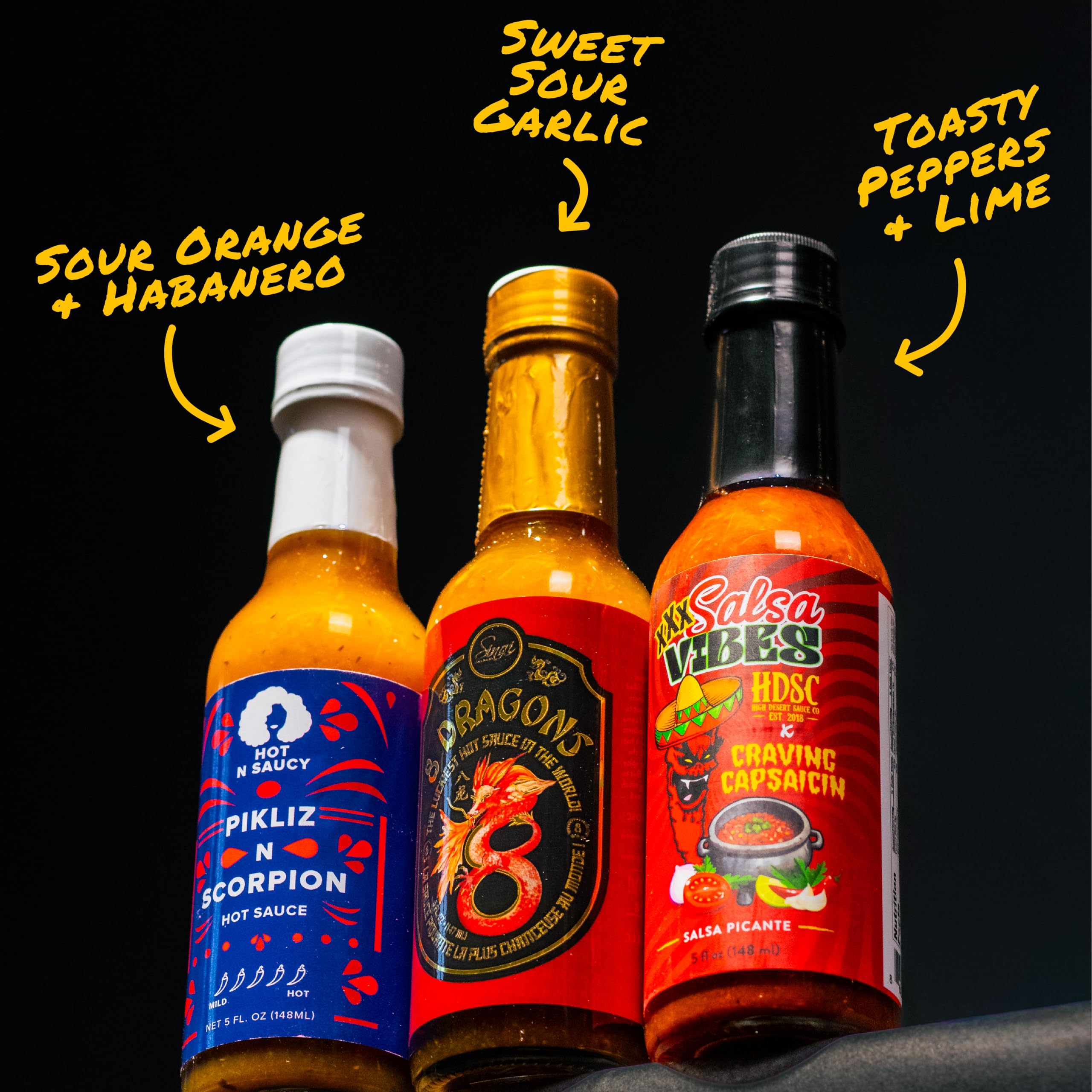 HOT ONES sauces in use at a tasting night with food pairings, enhancing flavor exploration