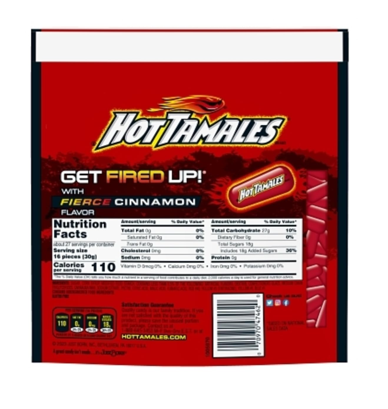 HOT TAMALES close-up of soft chewy texture highlighting intense cinnamon flavor