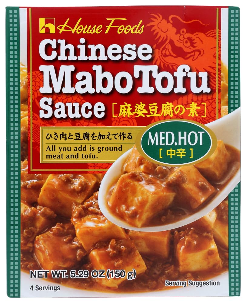 House medium hot Mabo Tofu Sauce front packaging showing brand and label, quick flavor reference
