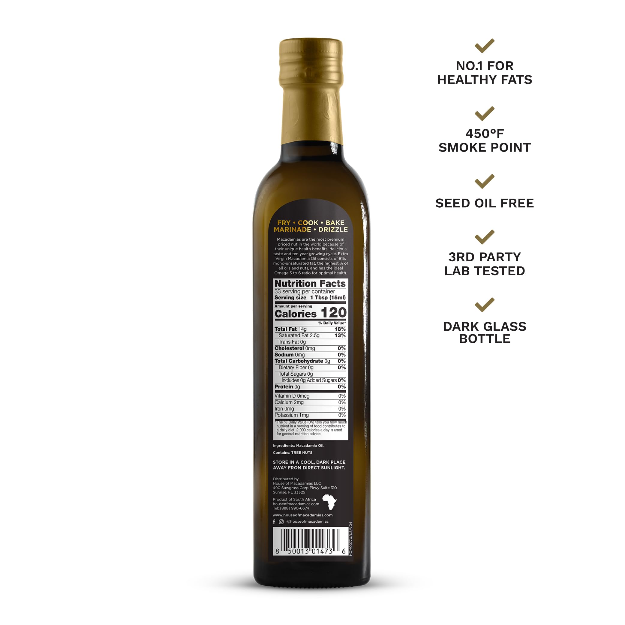 House of Macadamias dark glass close-up preserving freshness and color