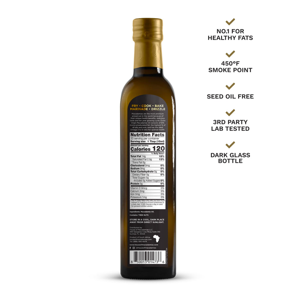 House of Macadamias dark glass close-up preserving freshness and color