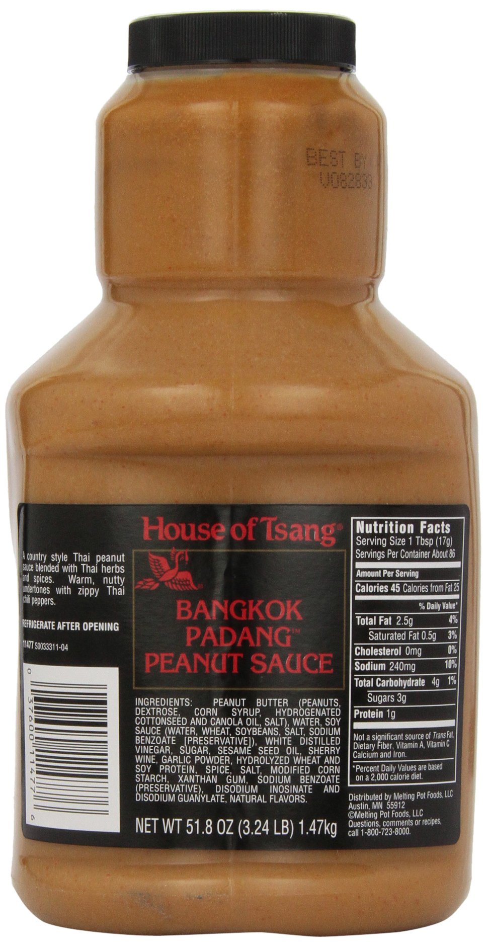 House of Tsang tub front view showing label and convenient resealable lid for kitchen use