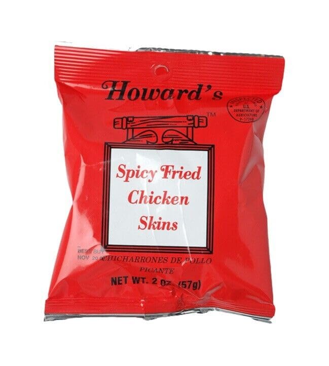 Howard's close-up of chicharrones texture showing crisp fried chicken skin and visible spices for crunchy appeal