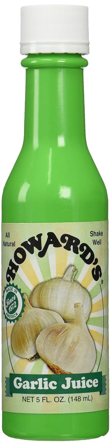 Howard's garlic juice pour spout close-up for easy measured seasoning