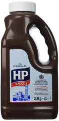 HP Sauce large catering bottle front view showing label and easy-pour nozzle benefit