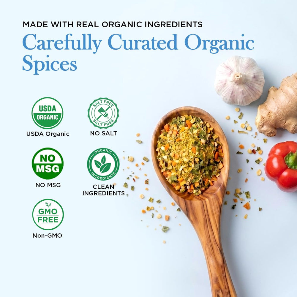 HqO jar open with spoonful of seasoning ready to use, fast flavor