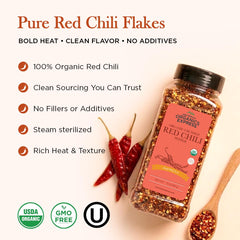 HqO crushed red chili flakes close-up showing vibrant color and heat