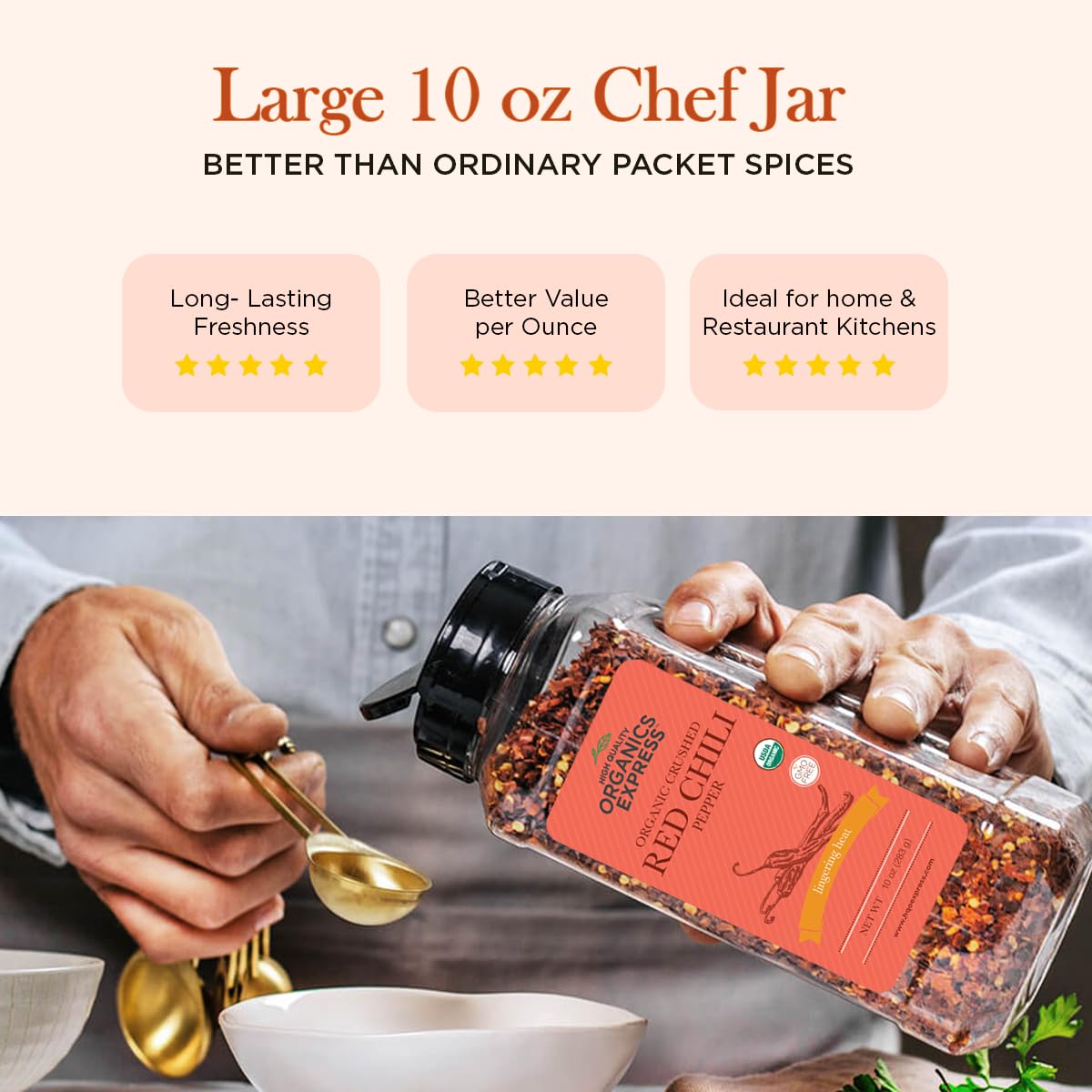 HqO jar next to hand to show 10 oz scale and chef-friendly size