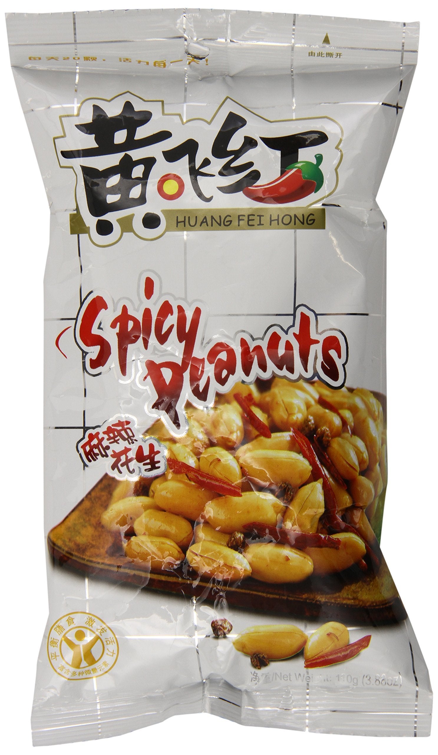 HuangFeiHong front pack showing spicy crispy peanuts and bold packaging for on-the-go snacking