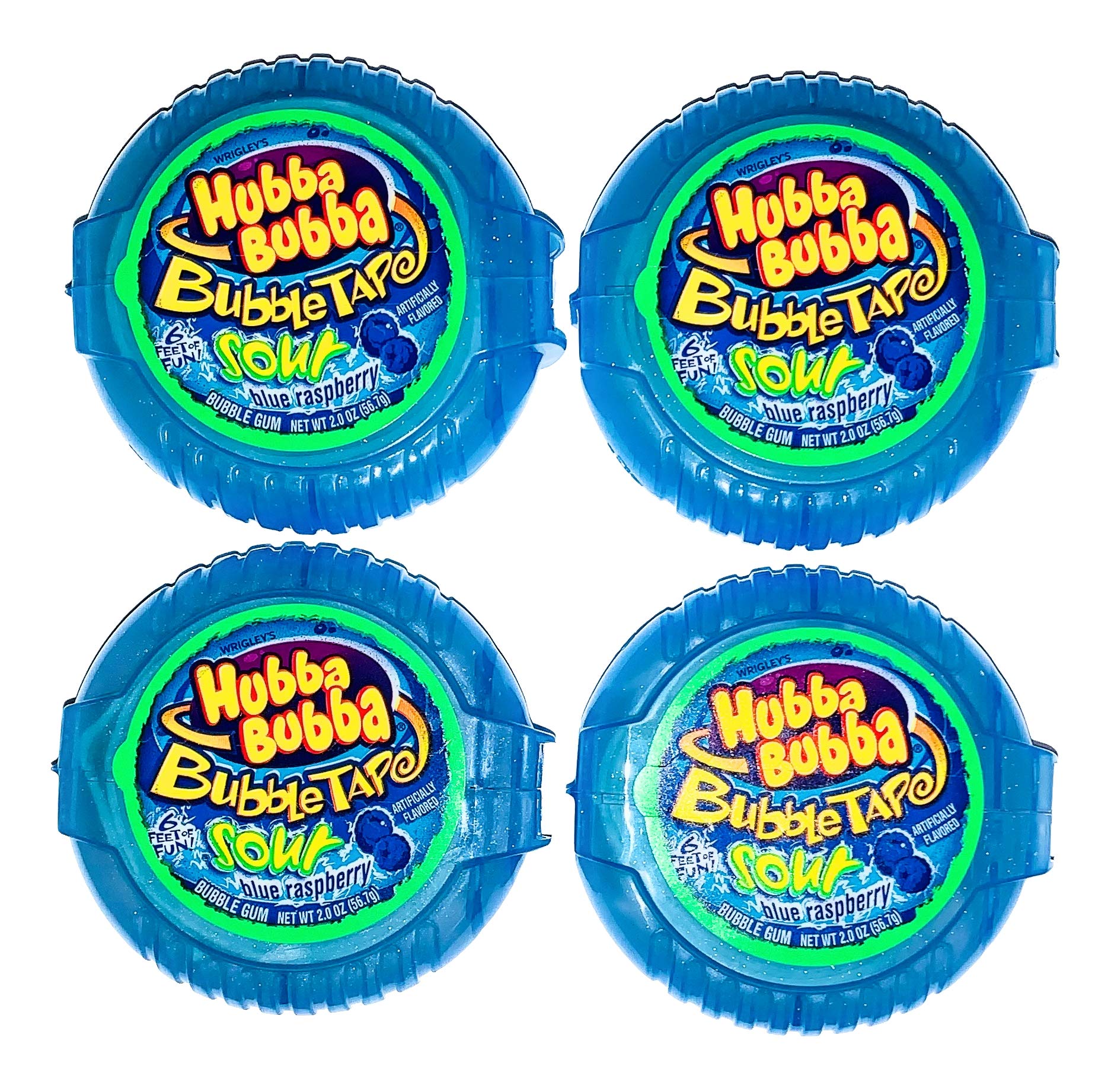 Generic Hubba Bubba front packaging showing spool and bold sour blue raspberry taste
