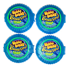 Generic Hubba Bubba front packaging showing spool and bold sour blue raspberry taste