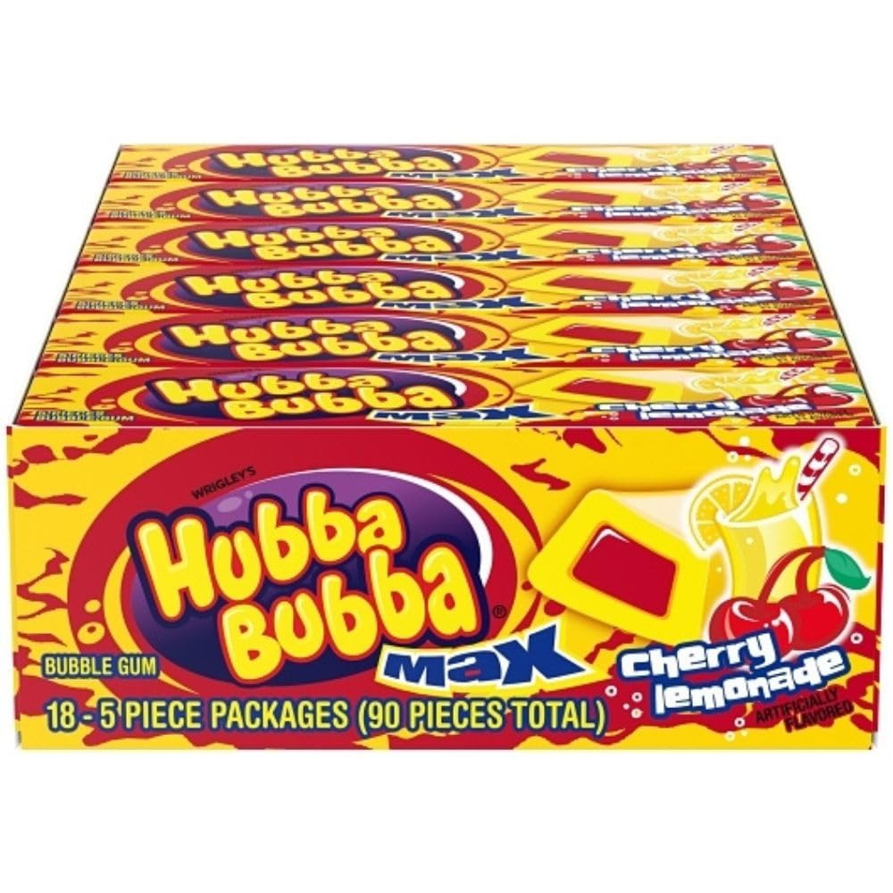 Hubba Bubba front box showing cherry lemonade flavor and easy sharing
