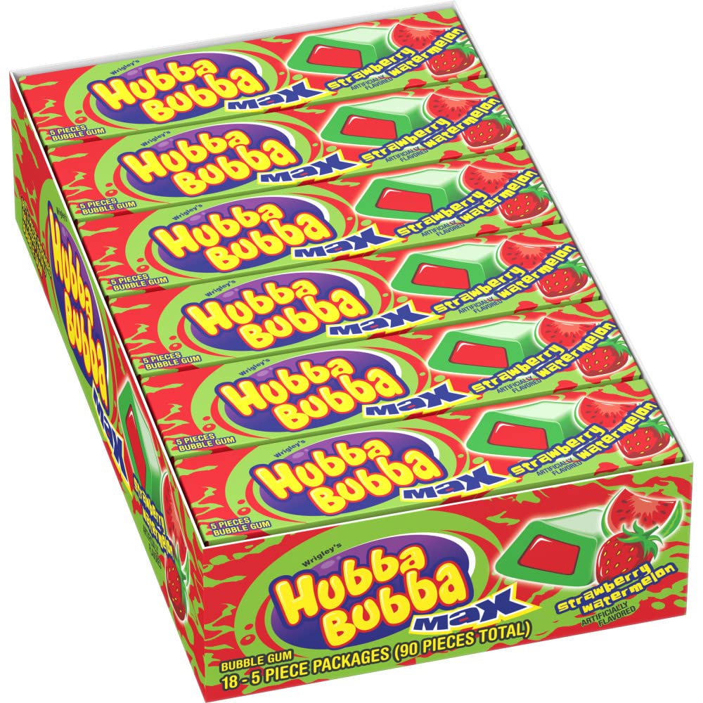 Hubba Bubba front box showing 18-pack for easy bulk sharing