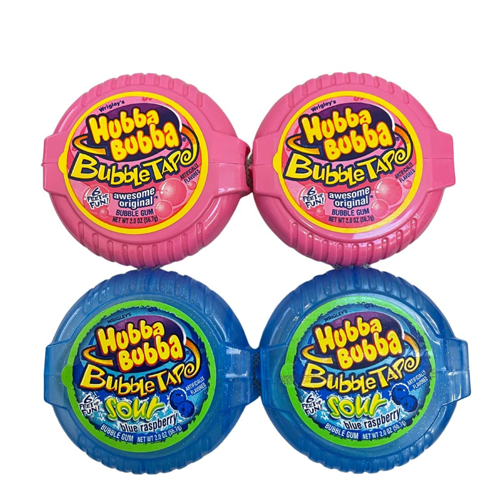 Hubba Bubba front packaging showing four rolls and resealable pouch for convenience
