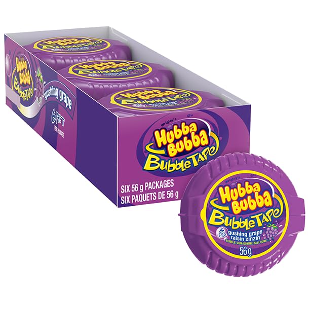 Hubba Bubba in a lunchbox demonstrating portable grape gum for snacks