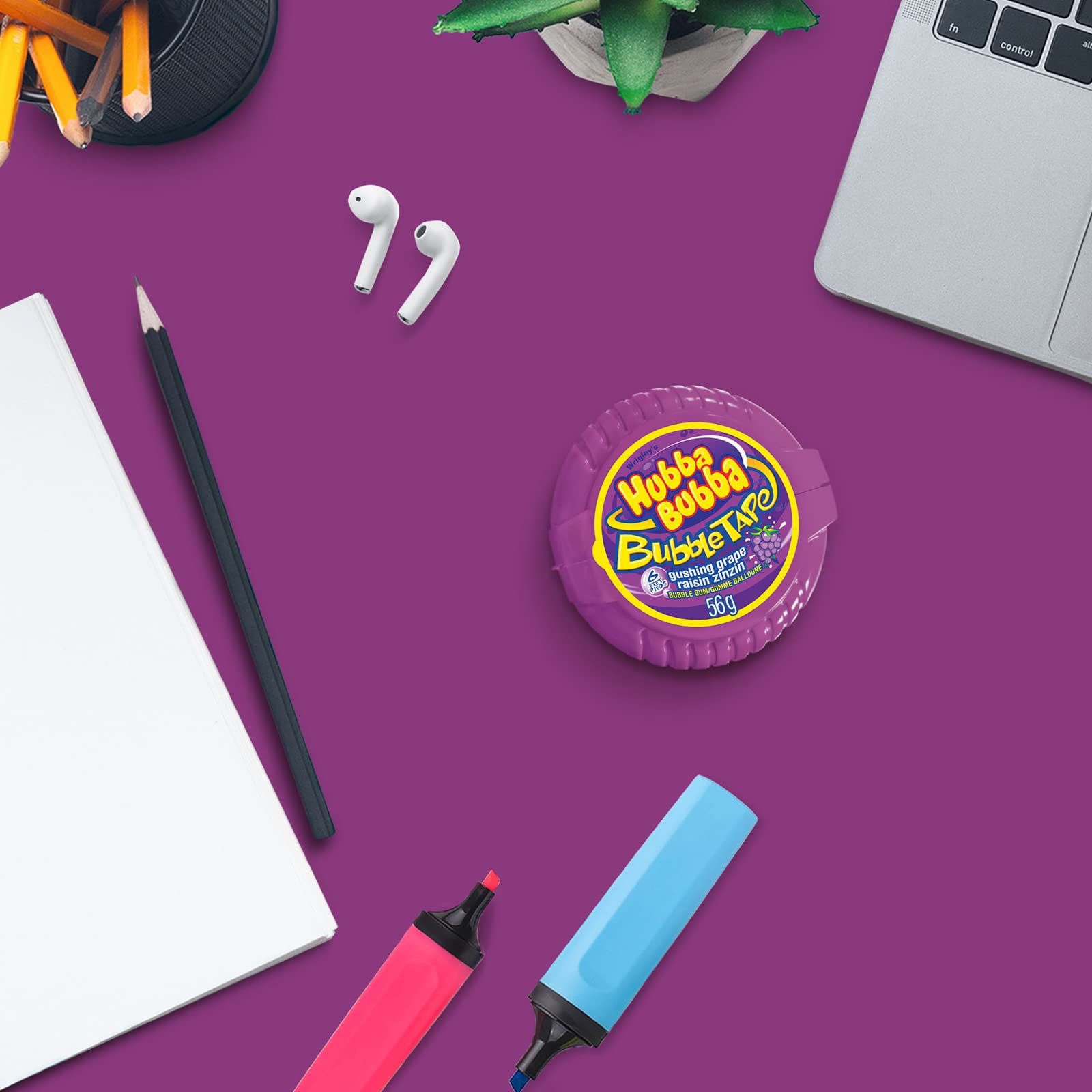 Hubba Bubba grape tape texture close-up highlighting chewable consistency