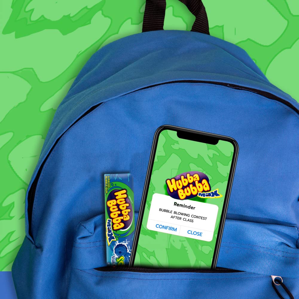 Hubba Bubba pack beside a smartphone showing scale and pocket-friendly convenience