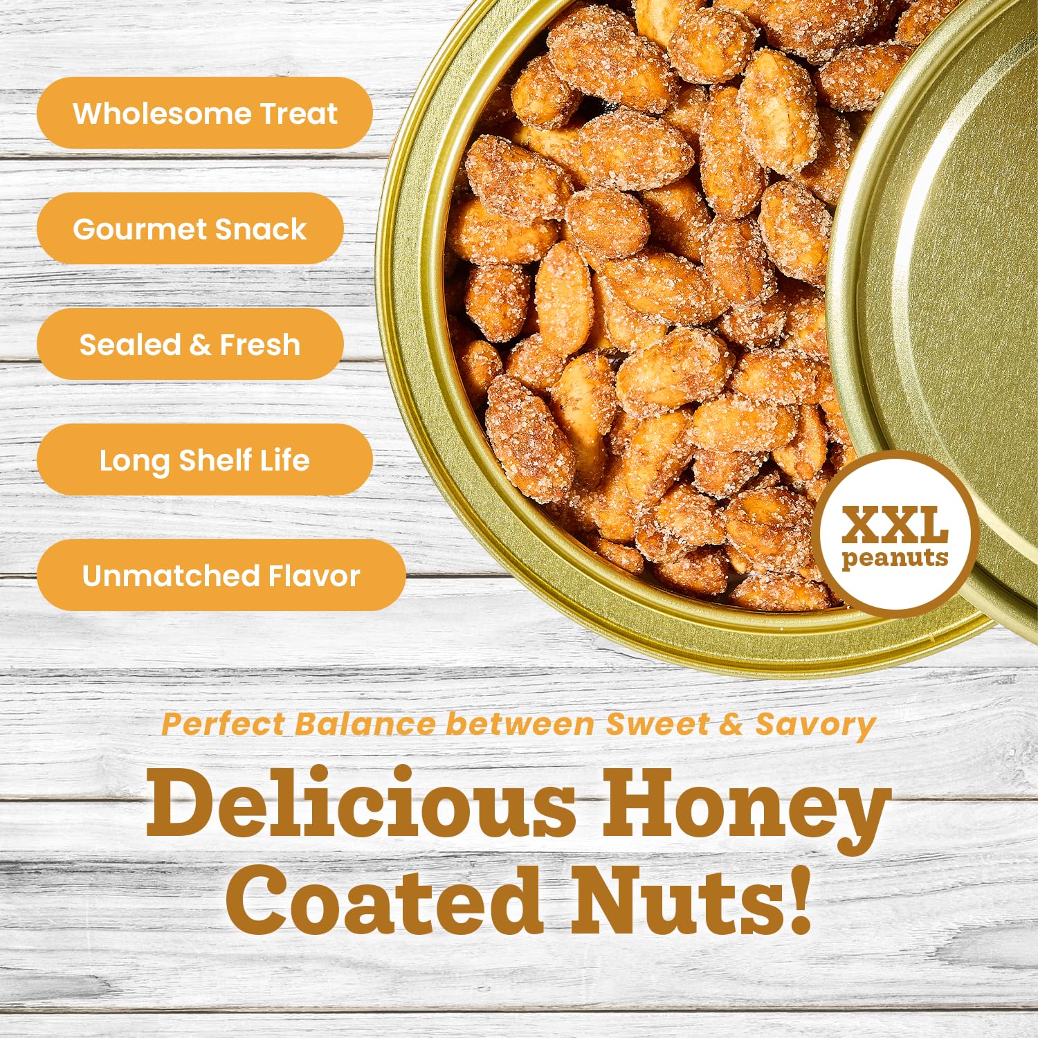 Hubs honey drizzle over peanuts showing natural sweet coating benefit