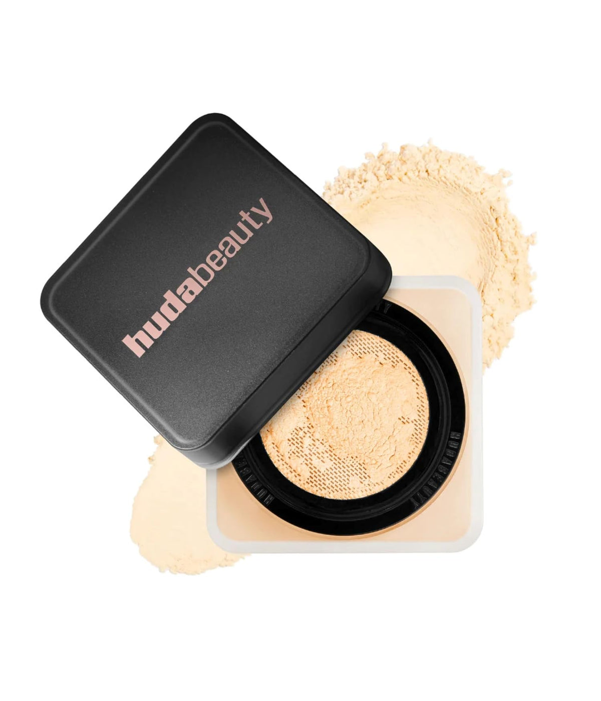 Huda Beauty mini front packaging showing compact size and banana shade benefits