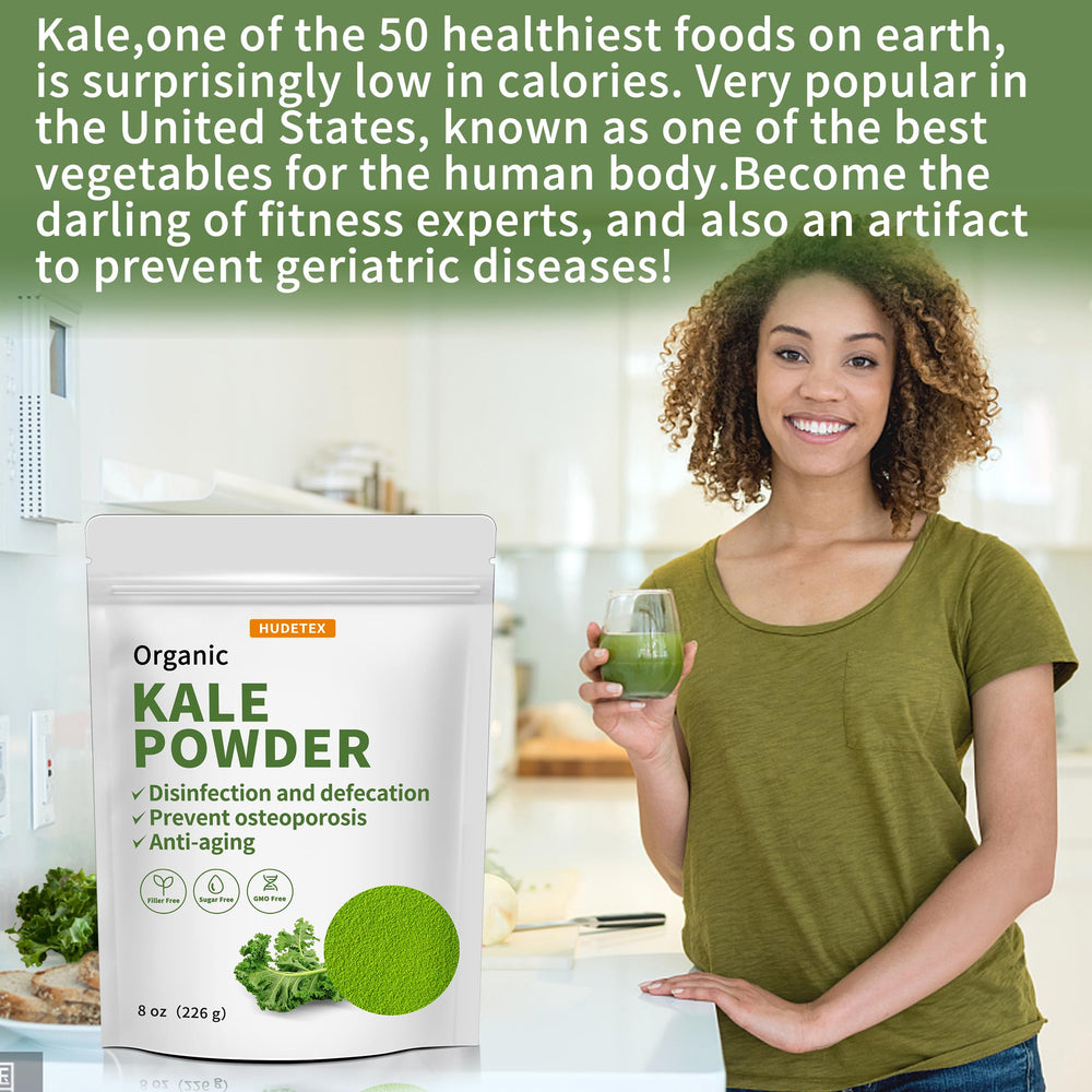 Hudetex still life with fresh kale and powder illustrating organic ingredient source