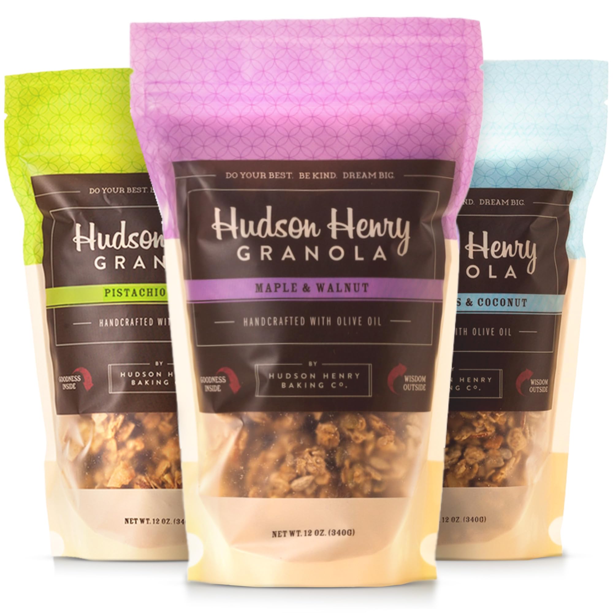 Hudson Henry front packaging showing three 12 oz bags for easy pantry stocking