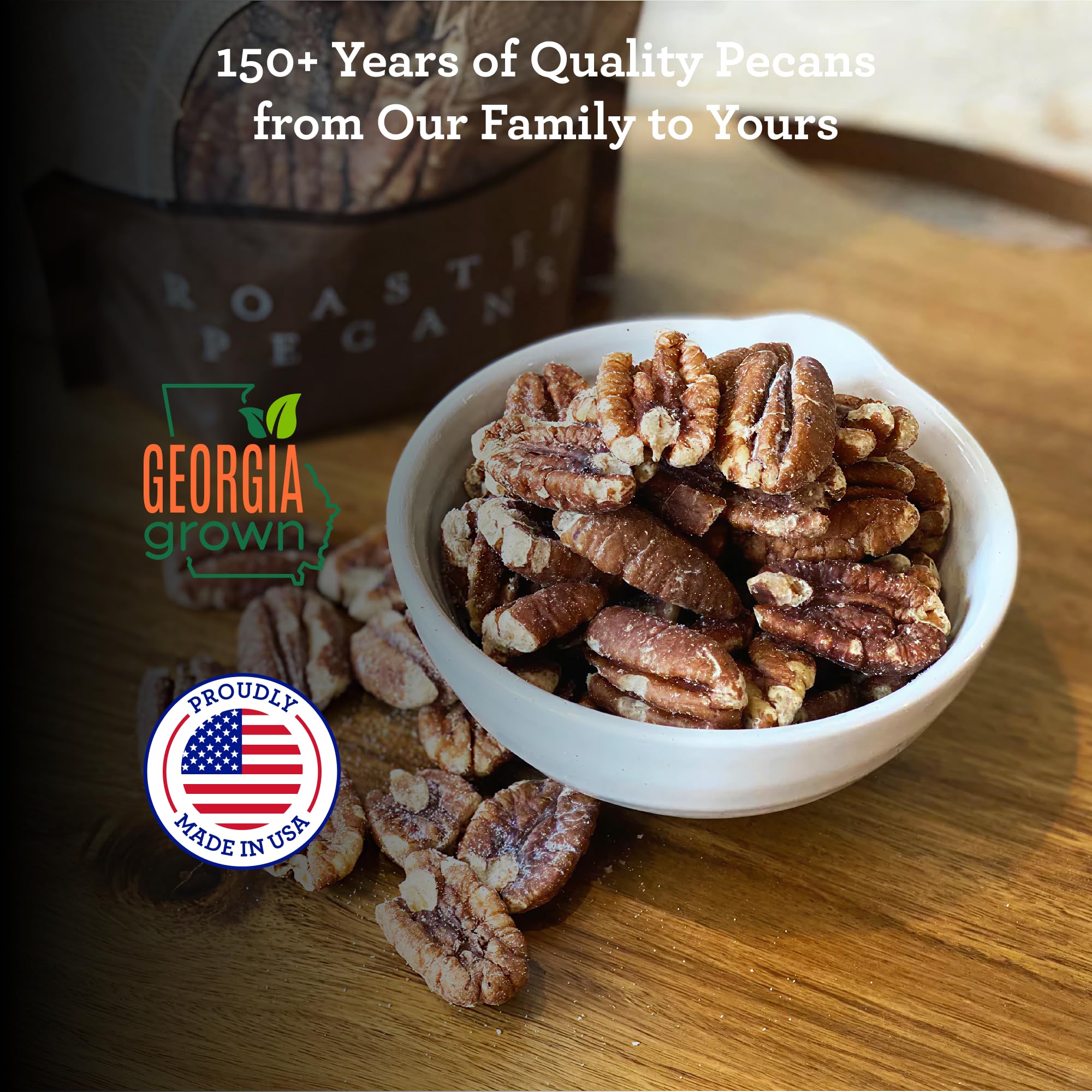 Hudson Pecan Company resealable pouch open to preserve freshness and convenience