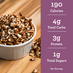 Hudson Pecan Company detailed shot of pecan pieces, emphasizing natural quality