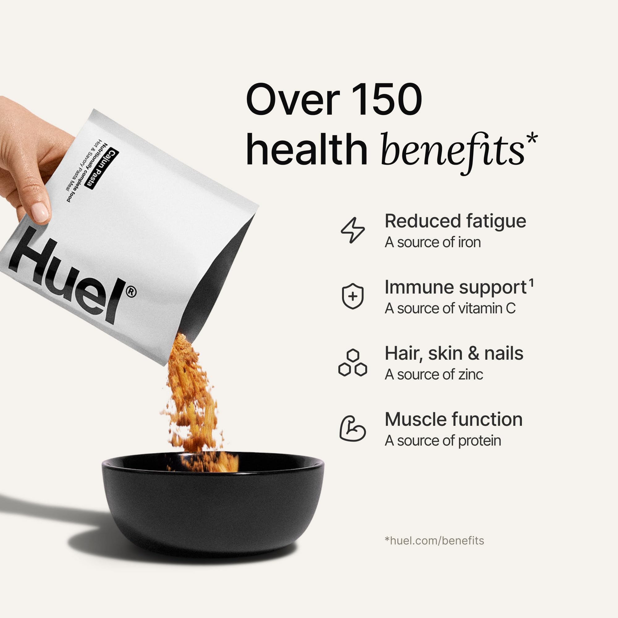 Close-up of Huel Bolognese texture highlighting hearty plant-based ingredients
