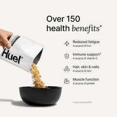 Huel close-up of chick'n pieces and mushrooms highlighting savory texture