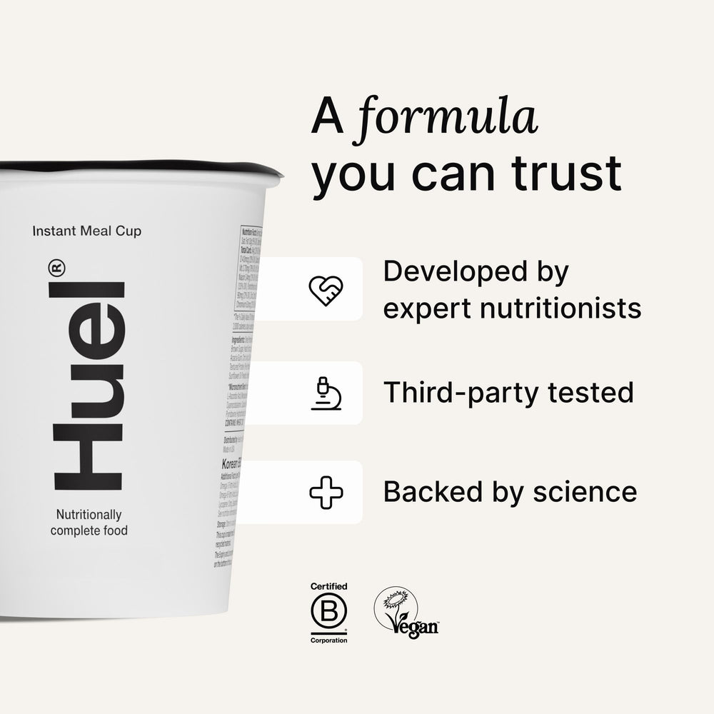 Huel hot savory served in a bowl with garnish showing plated presentation option
