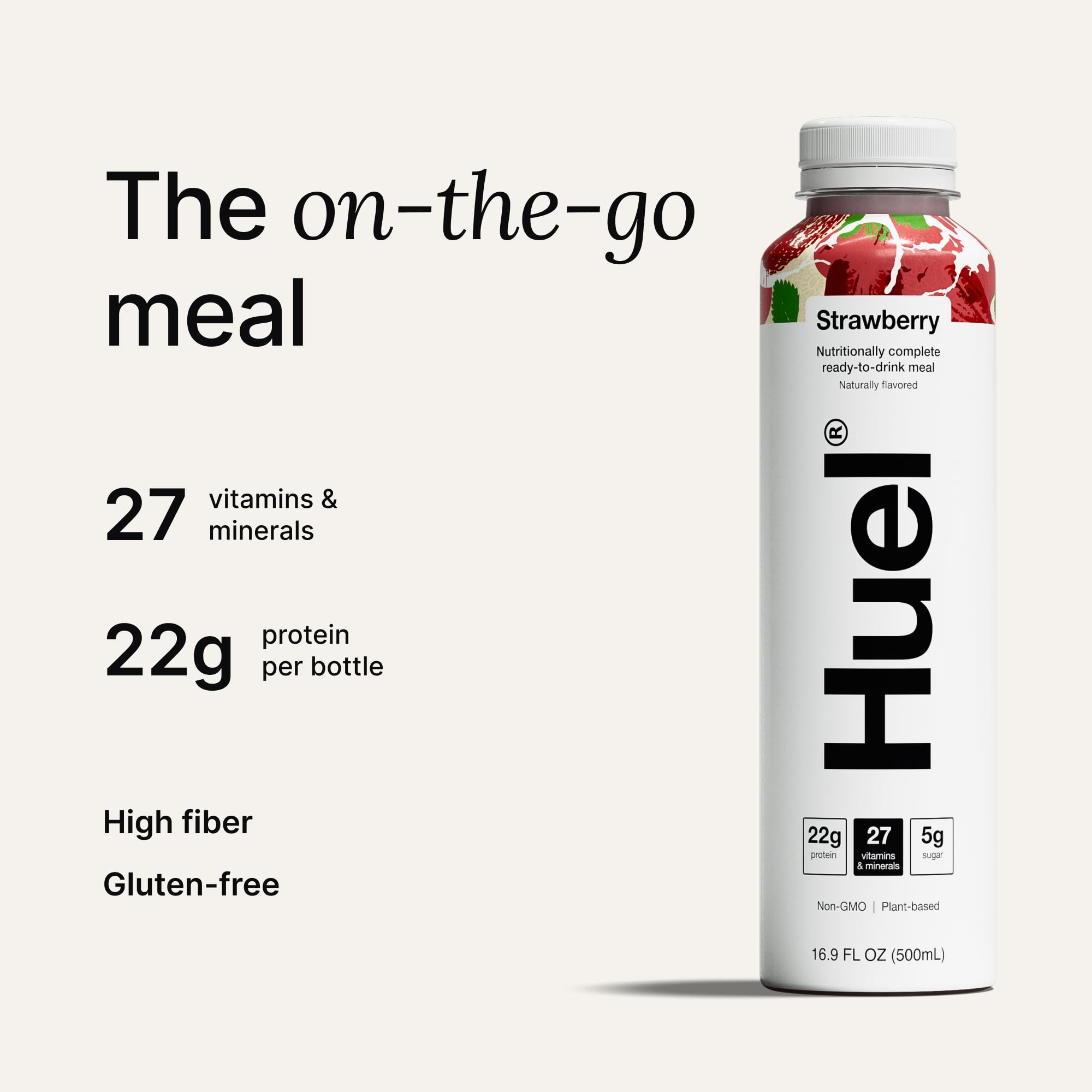 Huel ready-to-drink flavor close-up highlighting wholefood ingredients