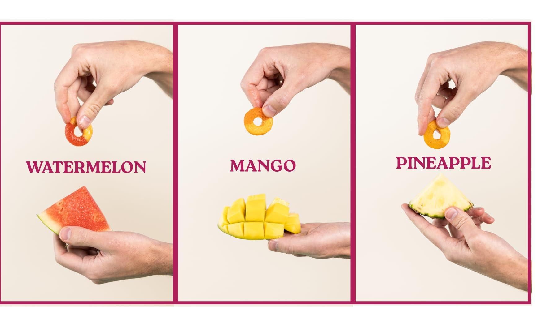 HUER hand holding a gummy ring to show size and convenient portioning
