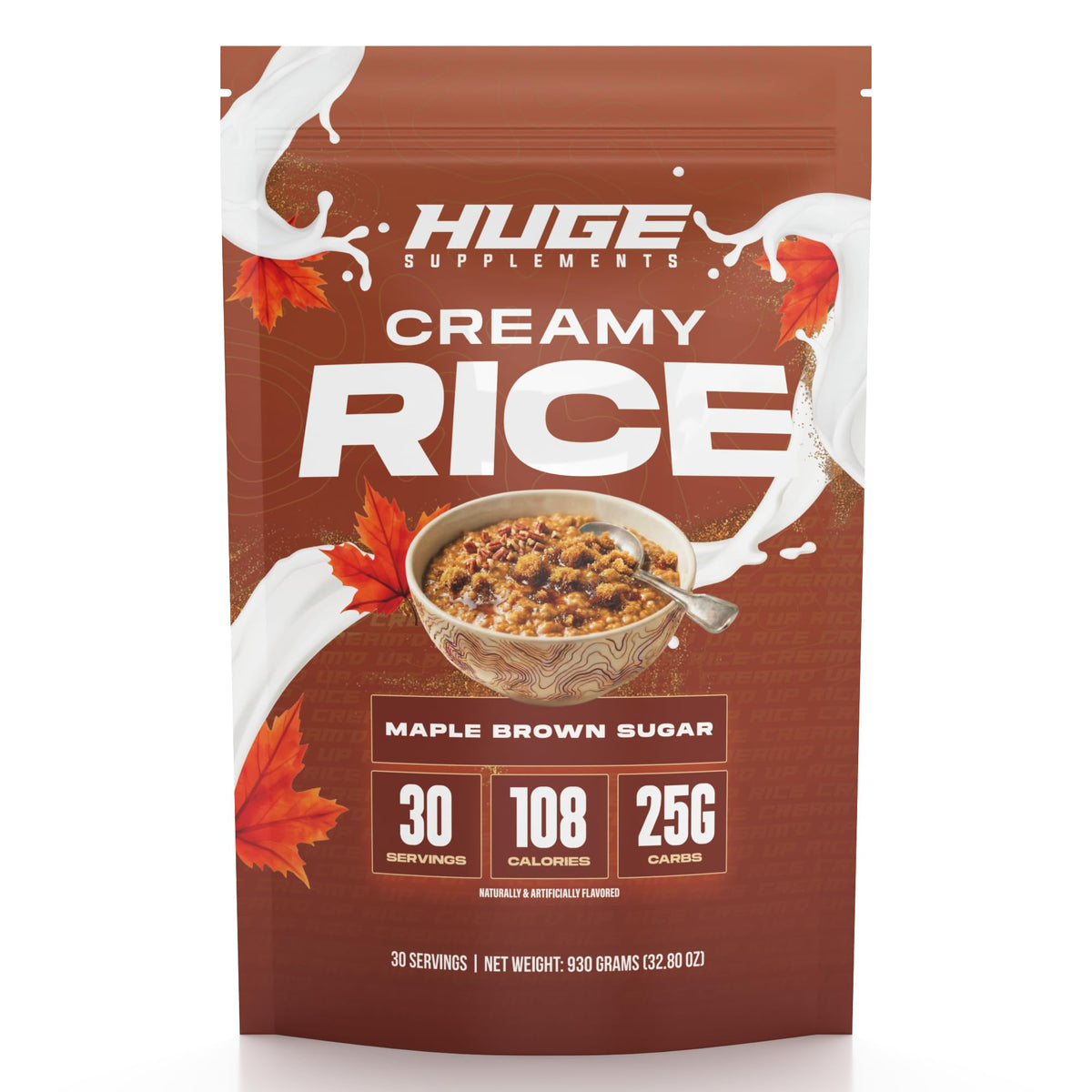 Huge Supplements front packaging showing Maple Brown Sugar flavor and 30 servings benefit