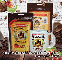 Hula Girl open pouch with instant granules ready to dissolve for quick cups