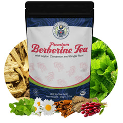 Human Body Clinic front box shot showing organic berberine tea benefits
