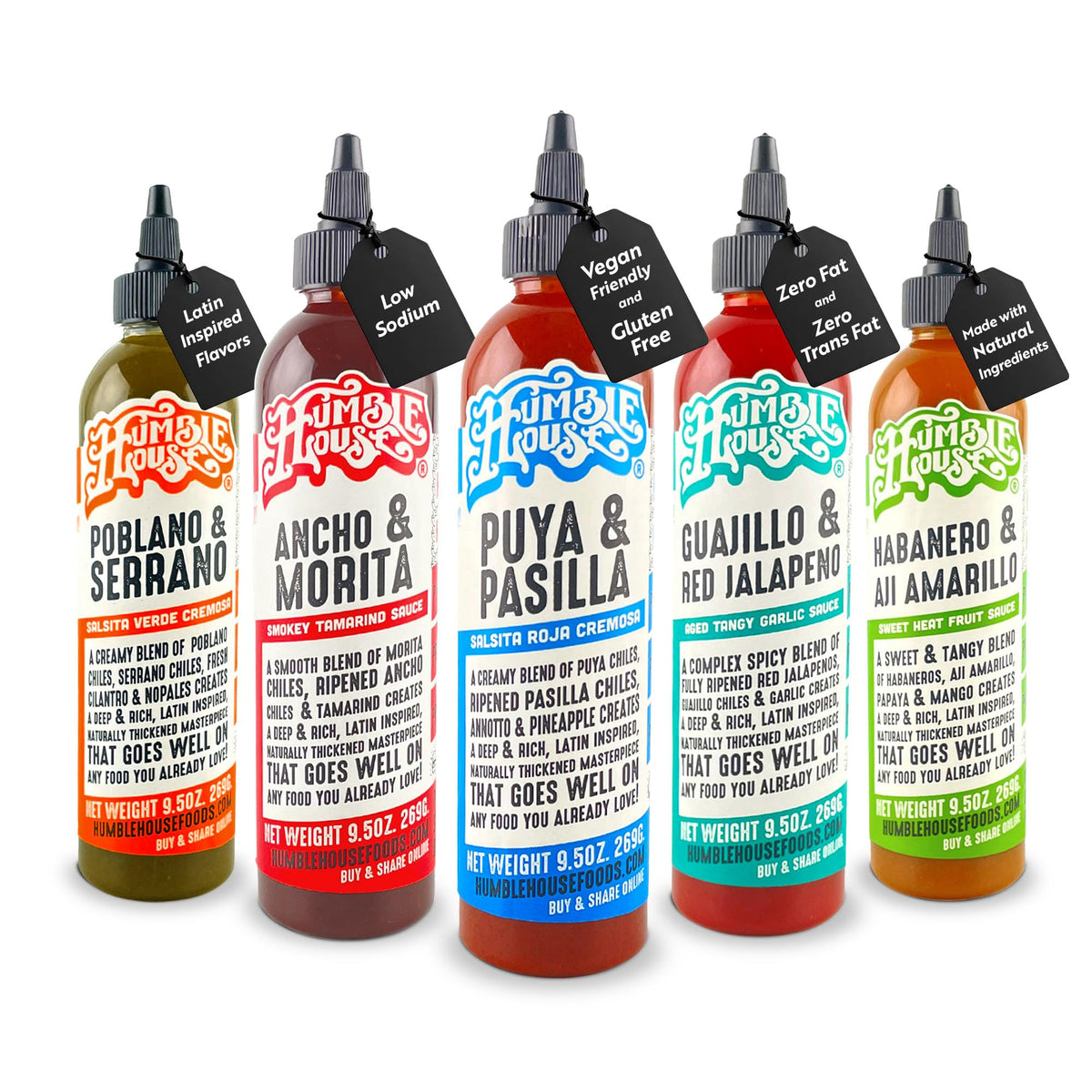 Humble House front packaging showing five bottles and variety benefits