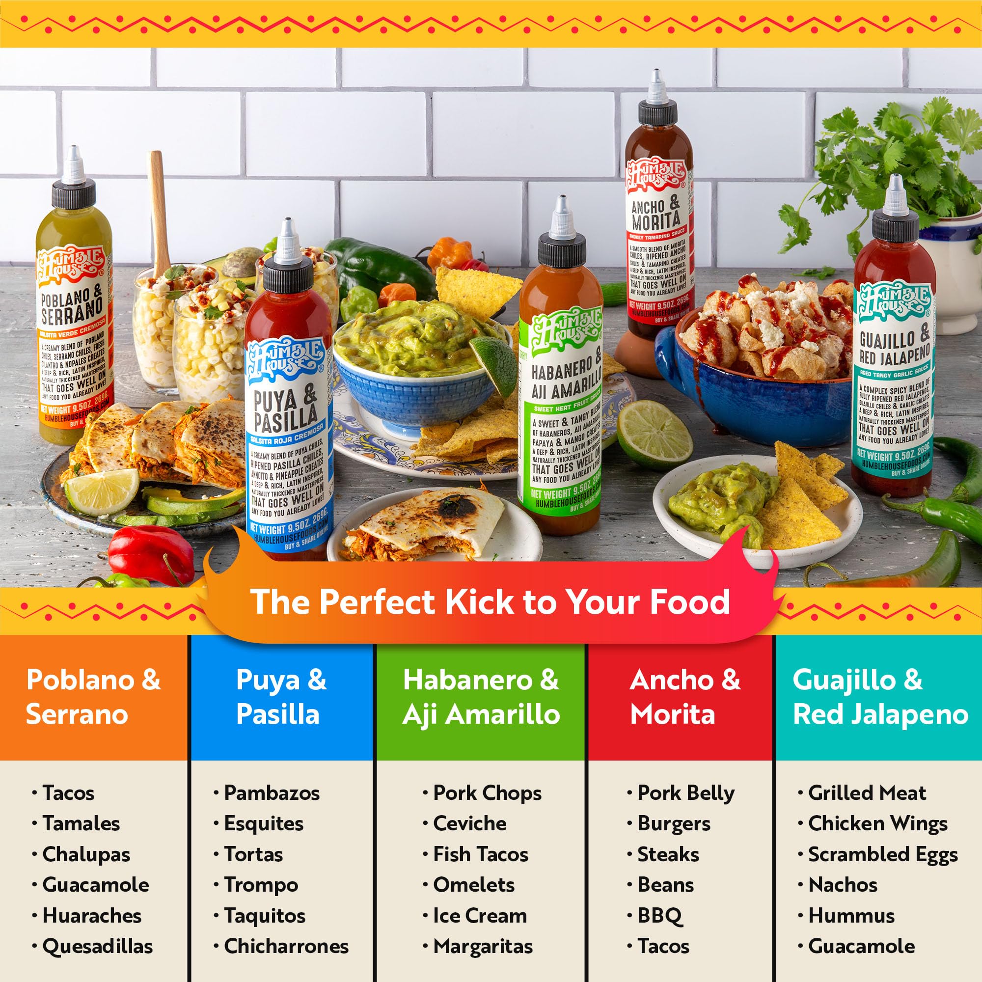 Humble House sauces drizzled on tacos showing vibrant pairing