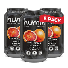 Humm can front view showing blood orange flavor and zero sugar benefit