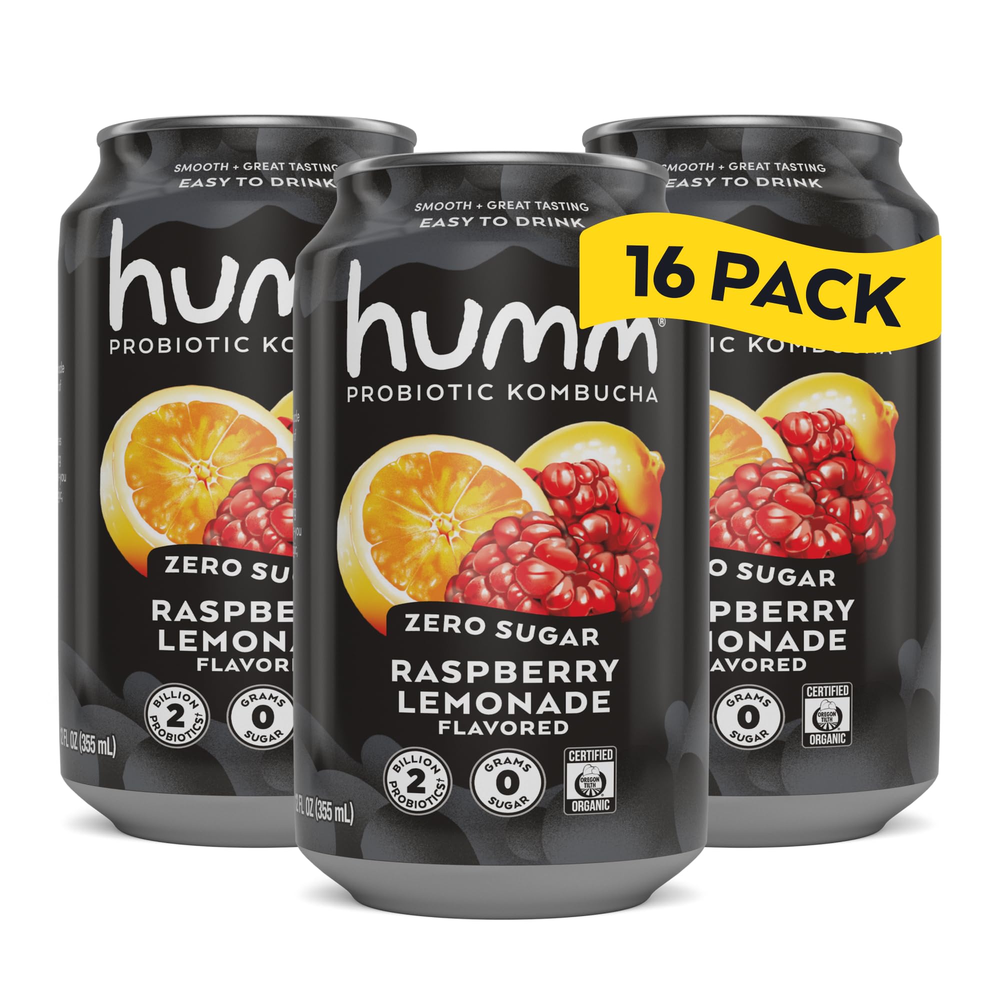 Humm front can showing raspberry lemonade label and benefits