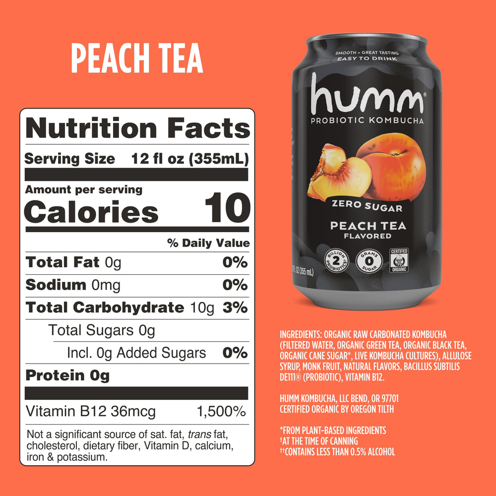 Humm close-up of can label and branding, clear ingredient visibility and benefit