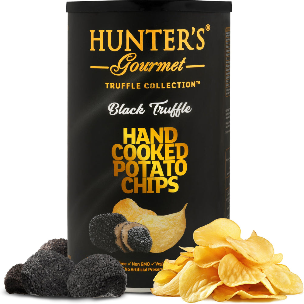 HUNTER'S Gourmet front can showing premium truffle packaging and gift-ready design