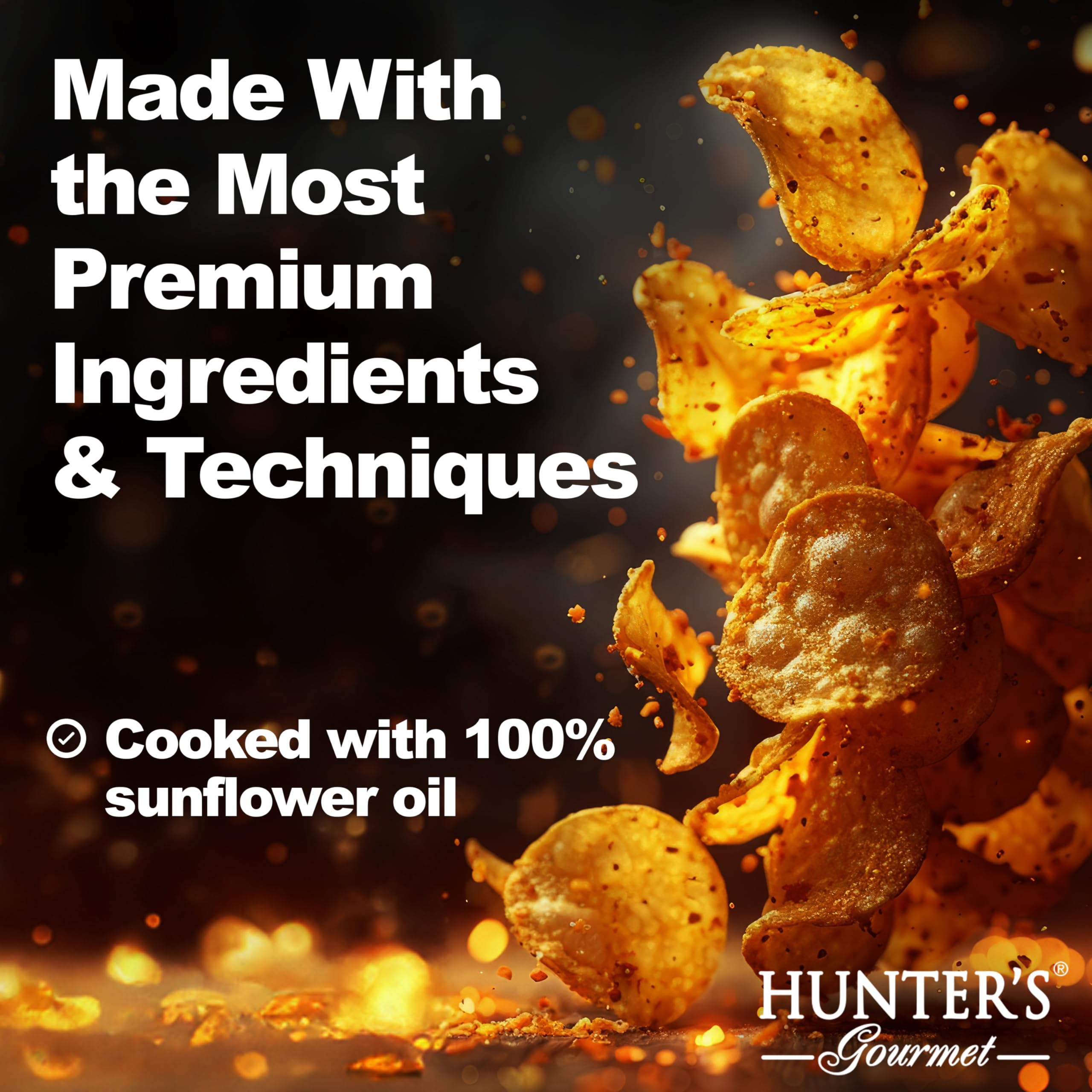 HUNTER'S Gourmet packaging label close-up showing ingredient transparency benefit