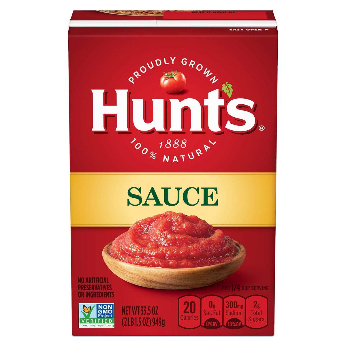 Hunt's front carton packaging showing branding and size, helps identify product