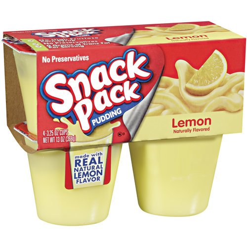 Hunt's lemon pudding cup front packaging showing two cups, portable dessert