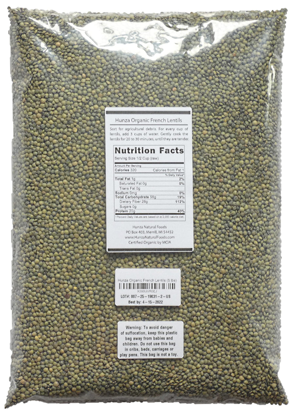 Hunza close-up of raw French lentils showing color and quality benefit