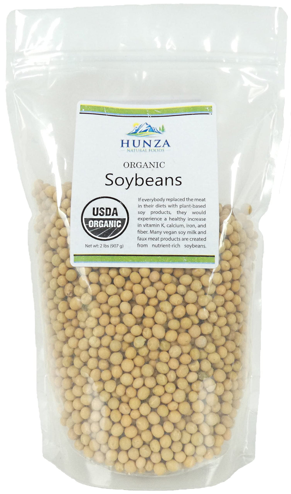 Hunza Natural Foods front packaging showing 2 lb pouch and organic seal benefit